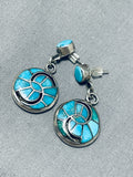Exquisite Vintage Native American Zuni Blue Gem Turquoise Sterling Silver Earrings-Nativo Arts