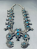 247 Gram Bisbee Turquoise Vintage Native American Navajo Sterling Silver Suqash Blossom Necklace-Nativo Arts