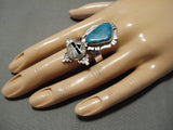 Detailed!! Native American Navajo Blue Diamond Turquoise Sterling Silver Kachina Ring-Nativo Arts