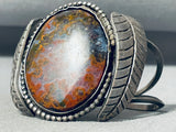One Of The Best Vintage Native American Navajo Lava Agate Sterling Silver Leaf Bracelet-Nativo Arts