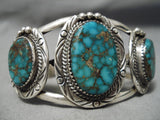 Vivid Blue Vintage Native American Navajo Spiderweb Turquoise Sterling Silver Bracelet-Nativo Arts