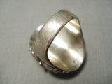 Important Vintage Native American Zuni Rob Eustace Turquoise Leaf Sterling Silver Ring Old-Nativo Arts
