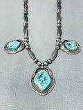 Robby Platero Vintage Native American Navajo Pilot Mountain Turquoise Sterling Silver Necklace-Nativo Arts