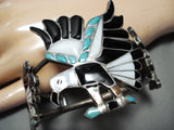 Native American Best Vintage Navajo Turquoise Inlay Eagle Sterling Silver Bracelet-Nativo Arts