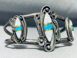 Flower And Leaf Vintage Native American Navajo Turquoise Inlay Sterling Silver Bracelet-Nativo Arts