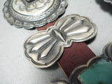 One Of Best Vintage Native American Navajo Green Turquoise Sterling Silver Concho Belt-Nativo Arts