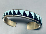 One Of The Most Unique Vintage Native American Navajo Turquoise Inlay Sterling Silver Bracelet-Nativo Arts