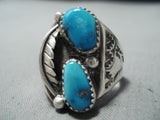 Beautiful Vintage Native American Navajo Old Kingman Turquoise Sterling Silver Ring-Nativo Arts