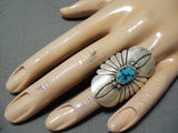 Dynamic Vintage Native American Navajo Kingman Turquoise Sterling Silver Ring Old-Nativo Arts