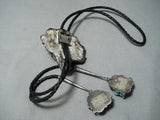 Native American Best Vintage Navaj Eagle Hand Carved Turquoise Sterling Silver Bolo Tie-Nativo Arts