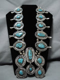 Best Vintage Native American Navajo Rare Turquoise Sterling Silver Squash Blossom Necklace-Nativo Arts