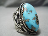 Huge And Thick!! Vintage Native American Navajo Old Morenci Turquoise Sterling Silver Ring-Nativo Arts