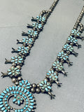 Native American Early Rare Vintage Zuni Turquoise Sterling Silver Squahs Blossom Necklace-Nativo Arts