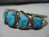 Magnificent Vintage Native American Navajo Kingman Turquoise Sterling Silver Bracelet Cuff-Nativo Arts