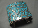One Of Best Vintage Zuni Native American Inlay Tuquoise Sterling Silver Bracelet-Nativo Arts