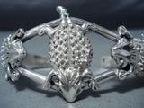 Whimsical Navajo Sterling Silver Southwestern Toad Bracelet Native American-Nativo Arts