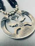 Chunky Onyx Vintage Native American Navajo Turquoise Sterling Silver Necklace-Nativo Arts