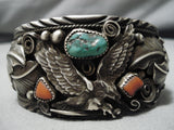 Important Al Chee Vintage Native American Navajo Eagle Turquoise Sterling Silver Bracelet-Nativo Arts