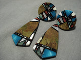 Native American Important Chris Nieto Santo Domingo Turquoise Inlay Sterling Silver Earrings-Nativo Arts