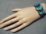 Small Wrist Vintage Native American Navajo Blue Diamond Turquoise Sterling Silver Bracelet-Nativo Arts