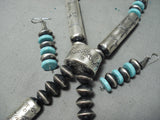 One Of The Biggest Ever Tubule Sterling Silver Turquoise Native American Navajo Necklace-Nativo Arts