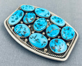 Signed Vintage Native American Navajo Morenci Turquoise Sterling Silver Buckle-Nativo Arts