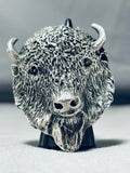 One Of A Kind San Felipe Signed Sterling Silver Buffalo Huge Ring-Nativo Arts