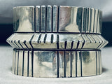 Monumental Advanced Technique Native American Navajo Signed Huge Heavy Solid Silver Bracelet-Nativo Arts