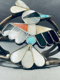 Towering Vintage Native American Zuni Turquoise Inlay Bird Sterling Silver Bracelet-Nativo Arts