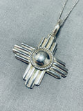 Native American Rare Vintage Rob Yellowhorse Sterling Silver Zia Necklace-Nativo Arts