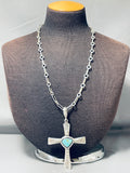 Important Ben Begaye (d) Vintage Native American Navajo Turquoise Sterling Silver Cross Necklace-Nativo Arts