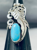 Ornate Native American Navajo Turquoise Sterling Silver Leaf Stems Huge Ring-Nativo Arts