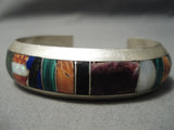 Thick Heavy Vintage Native American Navajo Turquoise Lapis Sterling Silver Bracelet Old-Nativo Arts