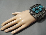 One Of Best Vintage Native American Navajo Leaf Sterling Silver Garden Turquoise Bracelet Old-Nativo Arts