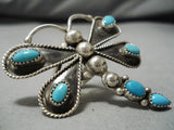 Striking Vintage Navajo Blue Gem Turquoise Sterling Silver Native American Ring-Nativo Arts