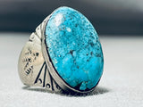 Heavy Vintage Native American Navajo Blue Diamond Turquoise Sterling Silver Ring-Nativo Arts