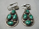 Beautiful Vintage Native American Navajo Malachite Sterling Silver Earrings Old-Nativo Arts