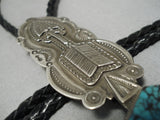 Opulent Vintage Native American Navajo Spiderweb Turquoise Sterling Silver Arrow Bolo Tie-Nativo Arts