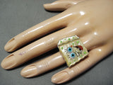 Huge Spongebob Squarepants Native American Zuni Turquoise Sterling Silver Coral Ring-Nativo Arts