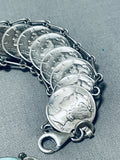 Advanced Workmanship Native American Navajo Turquoise Dime Sterling Silver Link Bracelet-Nativo Arts