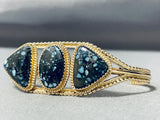 14k Gold Solid Vintage Native American Navajo New Lander Blue Turquoise Bracelet-Nativo Arts