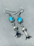 Amazing Vintage Native American Navajo Kingman Turquoise Sterling Silver Blossom Earrings-Nativo Arts