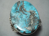 Mega Chunky Native American Navajo Curt John Turquoise Sterling Silver Leaf Bracelet-Nativo Arts