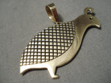 Rare Solid 14k Gold Vintage Navajo Quail Native American Pendant-Nativo Arts