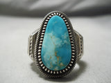 Detailed And Heavy!! Vintage Native American Navajo Turquoise Sterling Silver Flank Ring-Nativo Arts