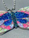 Spectacular Native American Navajo Synthetic Opals Sterling Silver Butterfly Necklace-Nativo Arts