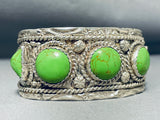 Signed Vintage Native American Navajo Gaspeite Sterling Silver Bracelet-Nativo Arts
