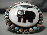 Heavy Heavy Huge Native American Navajo Inlaid Turquoise Gator Hippo Sterling Silver Ring-Nativo Arts