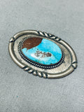 Chocolate Matrix Bisbee Turquoise Vintage Native American Navajo Sterling Silver Pin-Nativo Arts