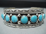 Spectacular Vintage Native American Navajo 13 Blue Gem Turquoise Sterling Silver Bracelet-Nativo Arts